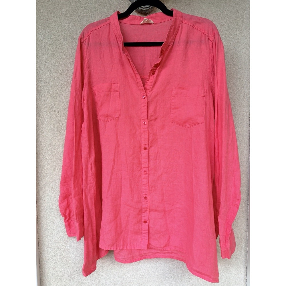 EILEEN FISHER Women's 100% Irish Linen Coral $198 Popover Blouse XL